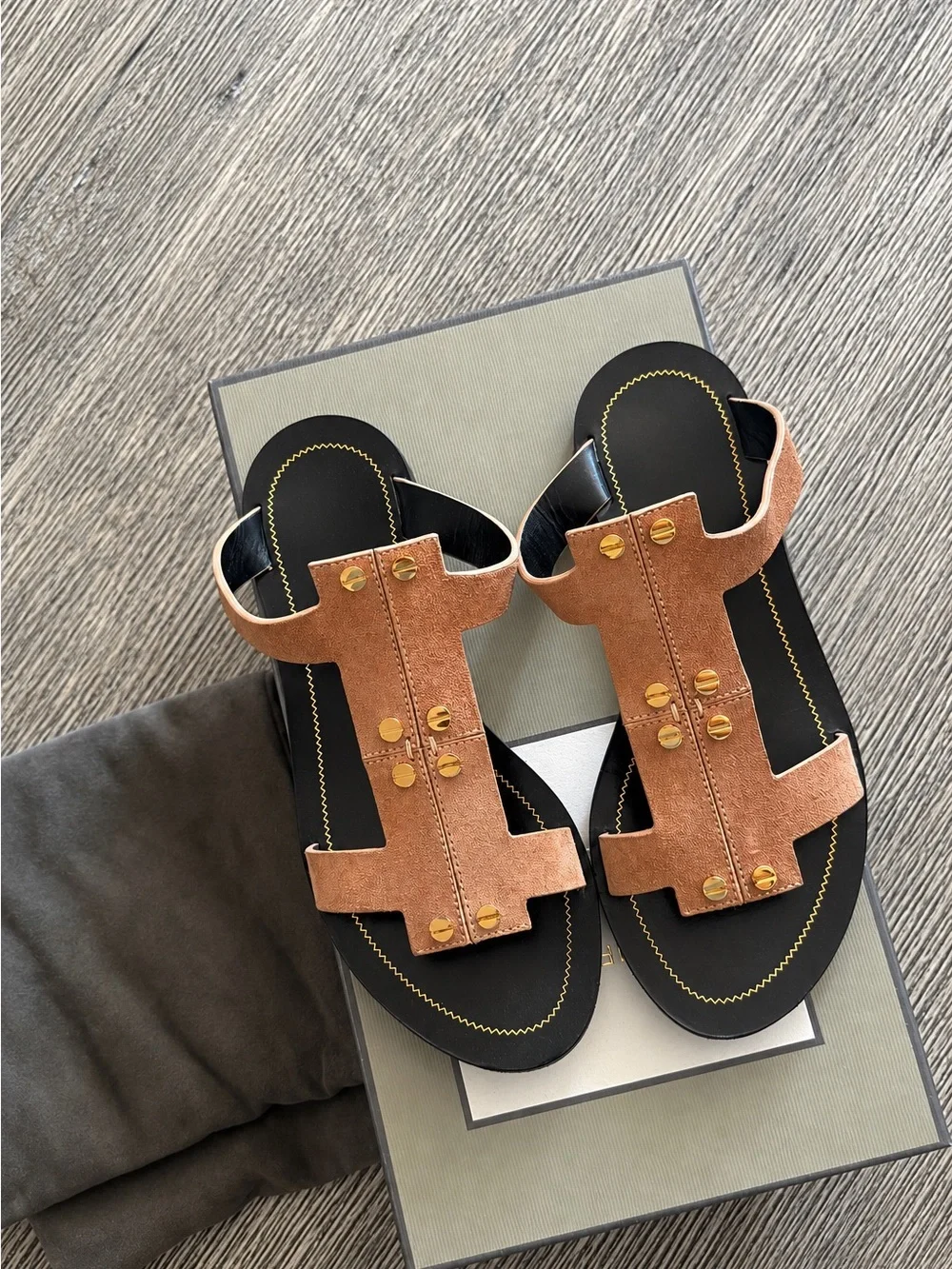 Tom Ford Suede T-strap Slide Sandals in Tan